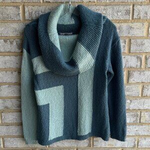 E by Etcetera Blue Color Block Sweater Women's Size XS.